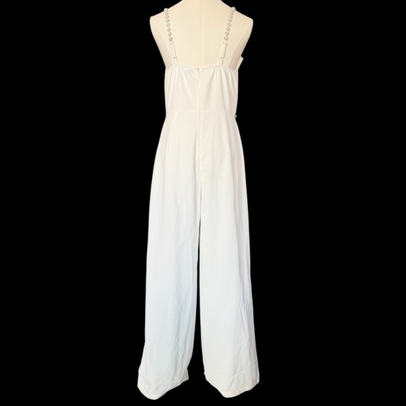 ChicMe White Pearl Strap Bow Wide Leg Jumpsuit Size M Elegant Wedding Easter - Picture 16 of 16